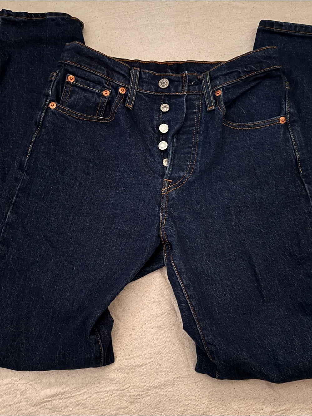 Levi's Premium 501 Skinny Jeans Lifes Work Wash Light Blue Denim High Rise 25x30